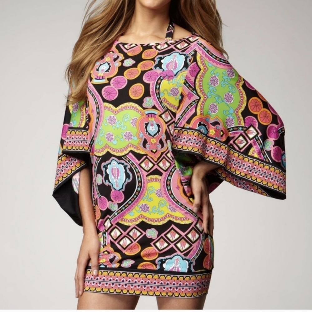 Trina Turk Multicolor Paisley Mini Dress - Black, Pink, Lime, Yellow, Aqua